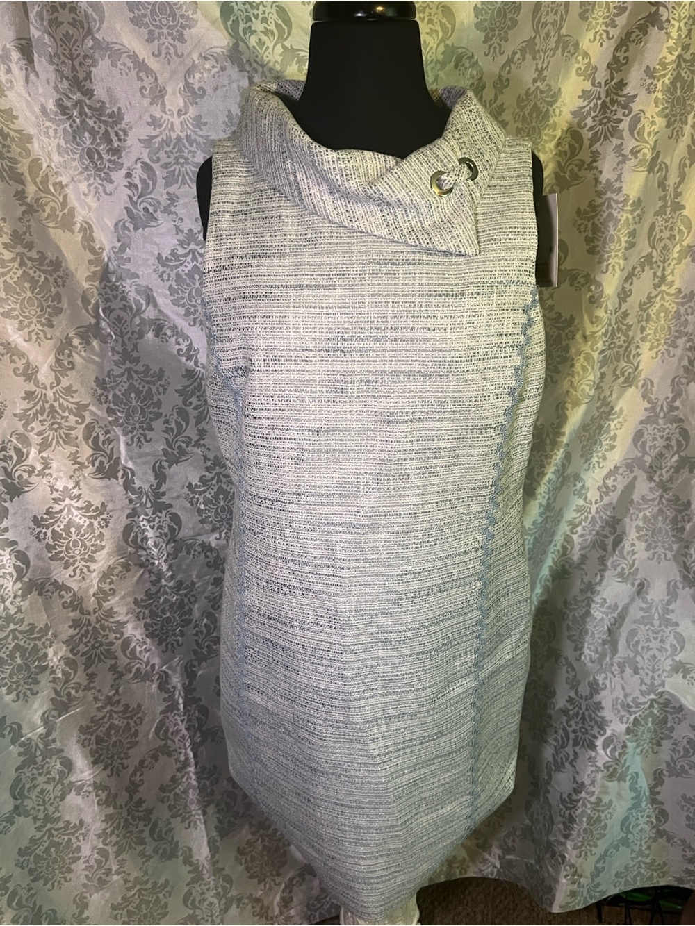 Alex Marie Slate Blue Boucle Tweed A-Line Sleeveless Dress
